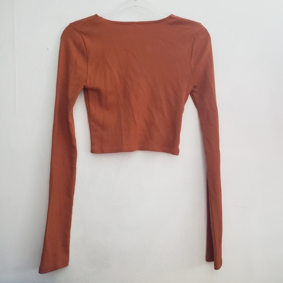 Free People Key To My Heart Crop Top Boho Metal Ring Brown Ribbed - Picture 5 of 9